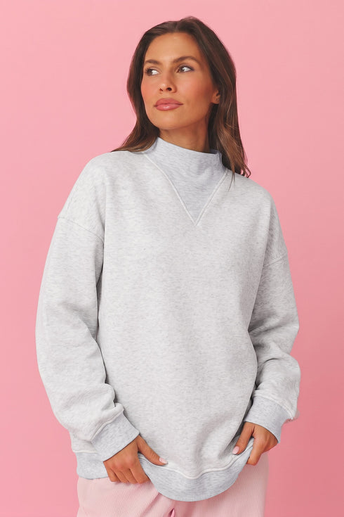 High Neck Ribbed Cuff And Hem Sweatshirt