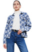 Checkered Print Patchwork Button Up Denim Jacket