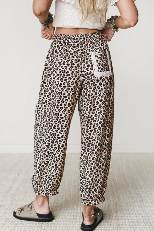 Leopard Print Ankle Length Elastic Waist Pants