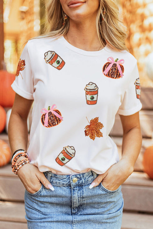Sequined Pumpkin Graphic Shift Silhouette Statement Tee