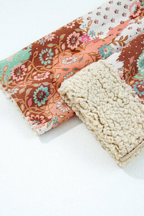 Bohemian Floral Print Sherpa Lined Fleece Hooded Jacket