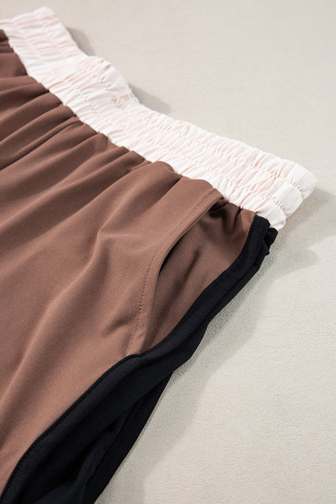 Casual Blocked Pattern Patchwork Cap Sleeve Short Set