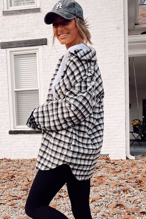 Casual Plaid Print Button Front Tunic Shacket
