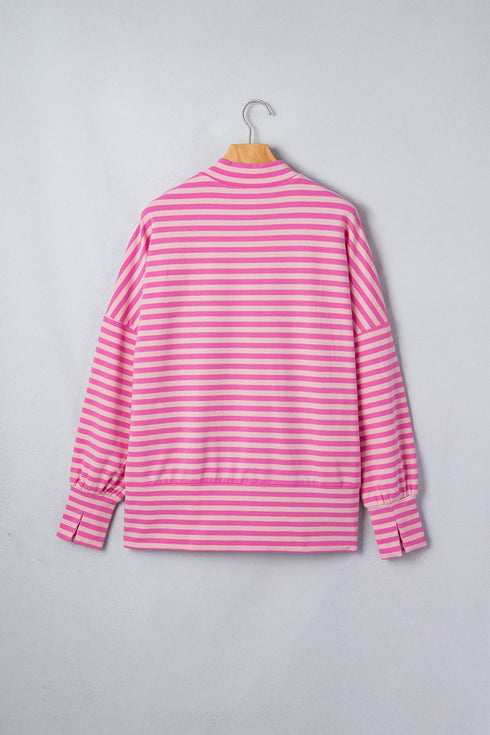 Striped Zip Up Puff Sleeve Jacket Sweatshirt