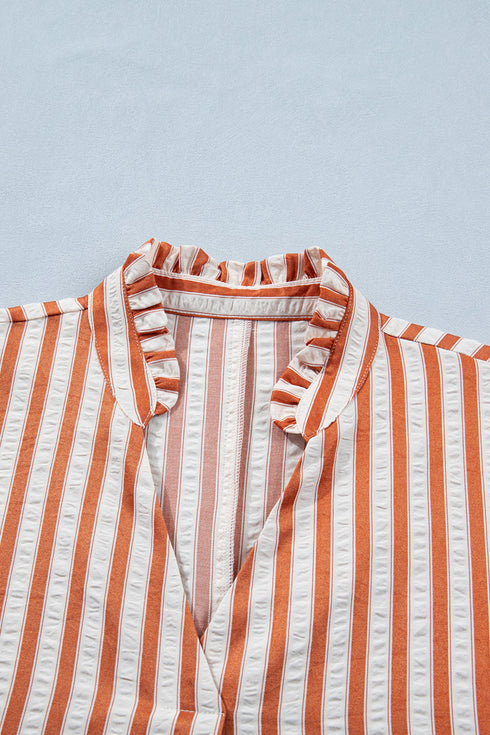 Striped Pinched V Neck Cuffed Shift Mini Dress