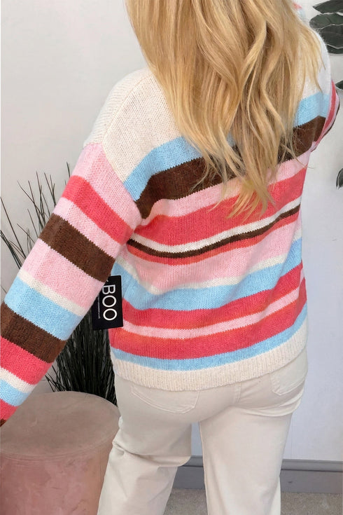 Striped Panel Drop Shoulder Graphic Knit Cardigan