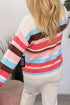 Striped Panel Drop Shoulder Graphic Knit Cardigan