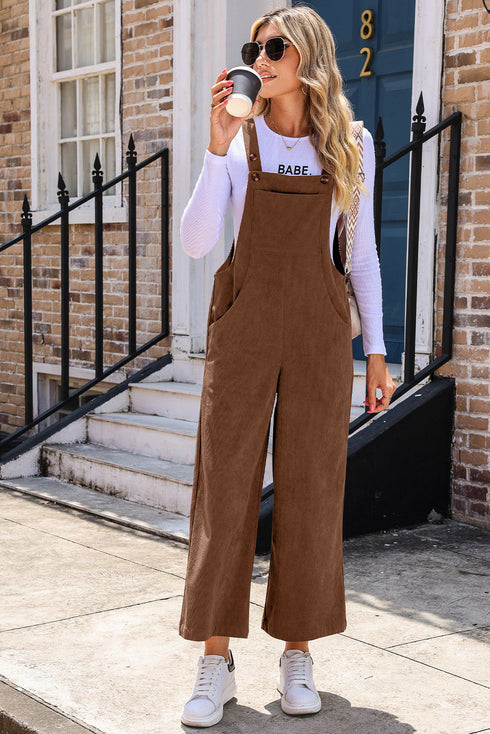 Bib Front Corduroy Wide Leg Overall Jumpsuit