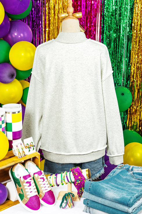 Sequin Fleur De Lis Raw Edge Pullover Sweatshirt