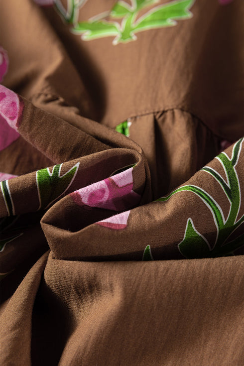 Bohemian Tunic Puff Sleeve Ruffled Babydoll Floral Dress