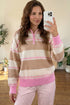 Striped Drop Shoulder Button Placket Long Sleeve Sweater