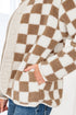 Checkered Print Chunky Sherpa Fleece Button Front Jacket