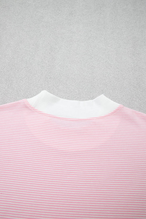Striped Trim Mock Neck Pullover Drawstring Pants Outfit Pant Set