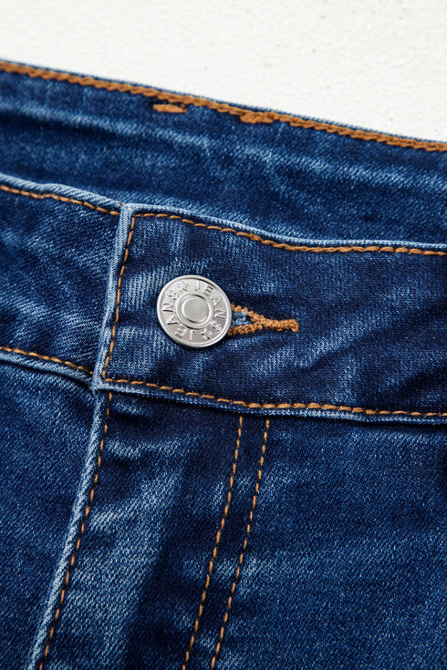 Seam Detail Raw Hem Ankle Length Denim Jeans
