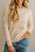 Viscose Striped Pattern Crew Neck Knit Sweater