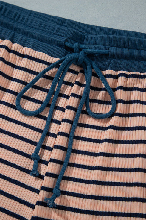 Striped V Neck Long Sleeve Lounge Set