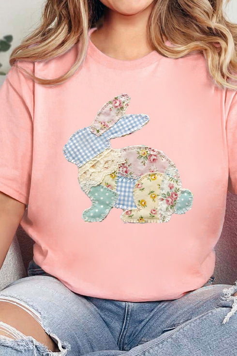 Vibrant Patchwork Bunny Motif Printed Graphic Tee