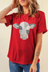 Cow Print Western Patchwork Round Neck Tee