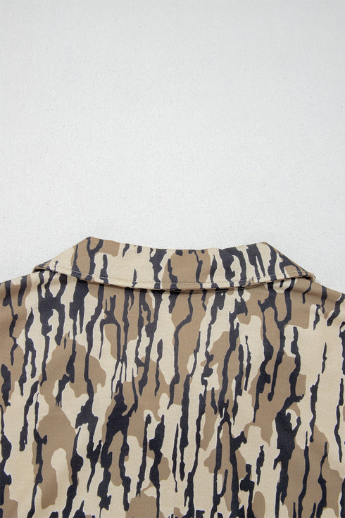 Allover Camo Zipper Collar Front Pocket Pullover Sweatshirt