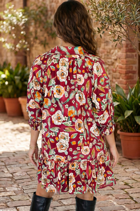Floral Print Half Sleeve Short Shift Dress