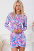 Abstract Print Long Sleeve Bodycon Mini Dress