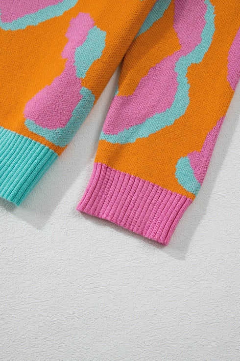 Abstract Animal Print Crew Neck Knit Sweater