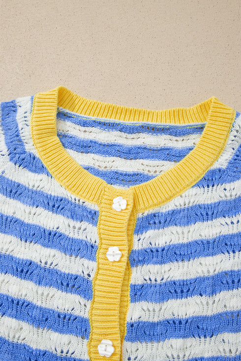 Striped Button Front Long Sleeve Loose Fit Knit Cardigan