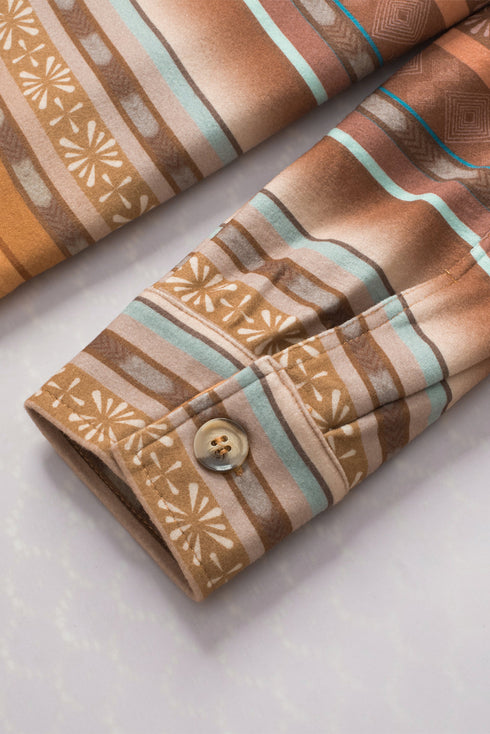 Geometric Print Fleece Button Down Shirt Jacket