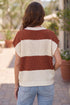 Striped V Neck Loose Knit Short Sleeve Sweater