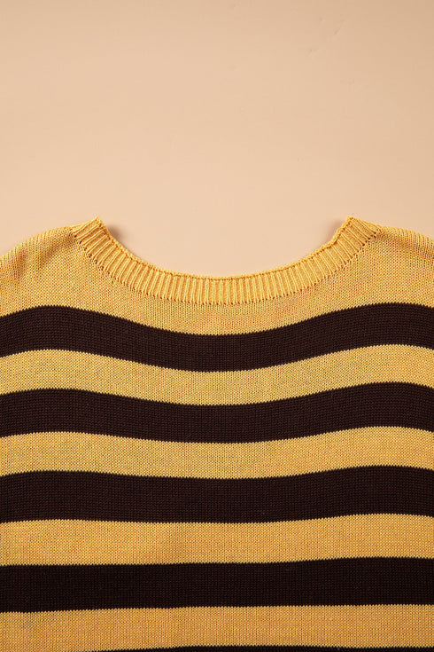 Acrylic Striped Pattern Drop Shoulder Pullover Sweater