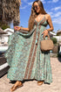 Bohemian V Neck Backless Ruffled Tassel Waist Maxi Floral Dress
