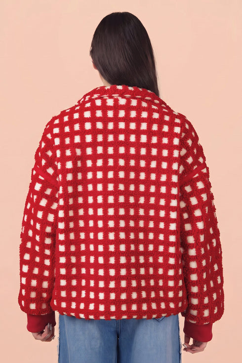 Plaid Zip Up Long Sleeve Textured Jacket
