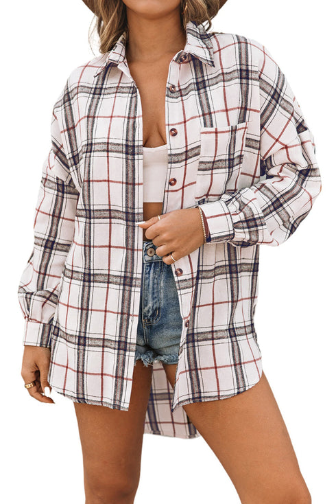 Casual Oversized Split Hem Detail Plaid Shacket