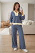 Striped Patchwork Zip V Neck Pullover Wide Leg Pants Set