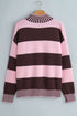 Striped High Neck Dropped Shoulder Relaxed Pullover Sweater