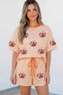 Striped Sequined Pumpkin Relaxed Tee Drawstring Shorts Two Piece Set