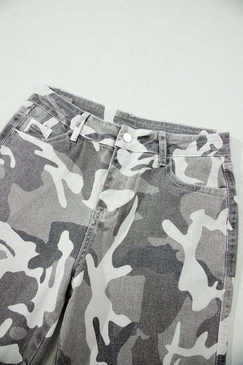 Elastane Camo Pattern Cotton Denim Shift Jeans