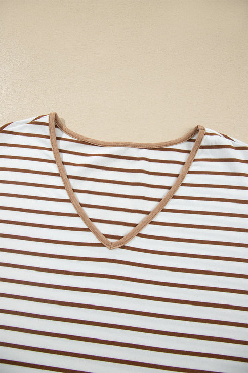 Striped Ruffle Sleeve V Neck Drawstring Pant Set