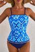 Geometric Ikat Ruffle Trim Strap Tankini Top