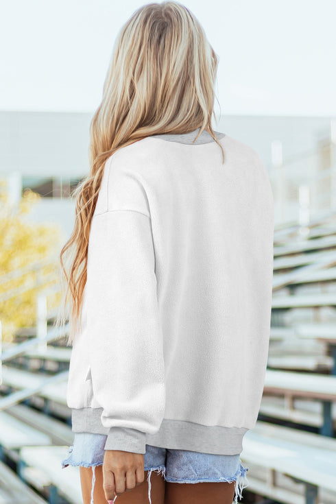 Sequin Fleur De Lis Raw Edge Pullover Sweatshirt