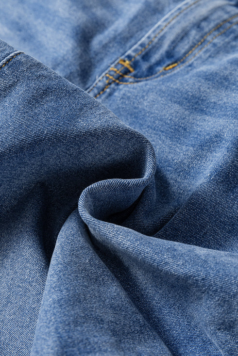 High Rise Straight Loose Raw Hem Cuffed Jeans