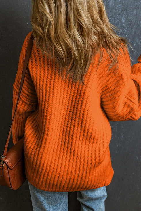Ribbed Knit Round Neck Slouchy Chunky Sweater
