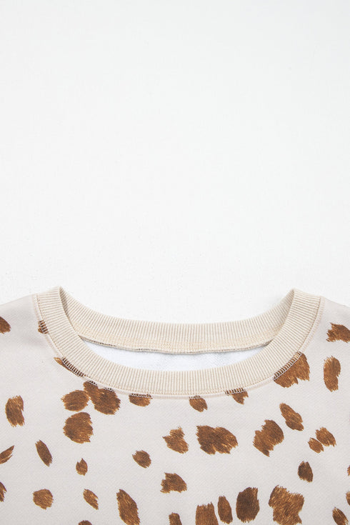 Leopard Spot Drop Shoulder Round Neck Graphic Sweatshirt