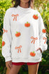 Chenille Pumpkin Sequin Bow Graphic Exposed Seam Mock Neck Sweatshirt