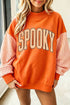 Plaid Sleeve Spooky Letter Graphic Pullover Sweatshirt