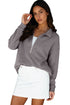Waffle Textured Collar Half Zip Pocketed Drop Shoulder Sweatshirt