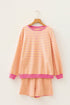 Stripe Block Trim Long Sleeve Shorts Set