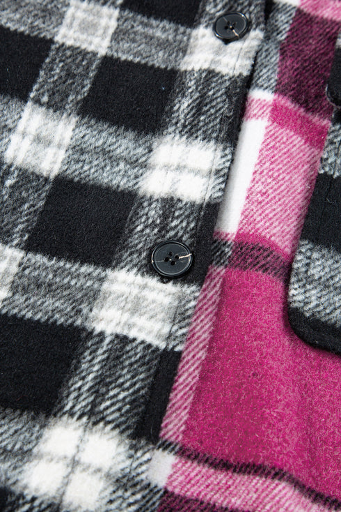 Paneled Checked Button Front Plaid Shacket