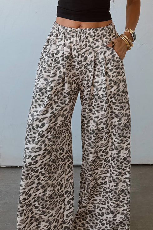 Leopard Print Wide Leg Full Length Pants