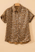 Metallic Leopard Print Dolman Sleeve Button Down Shirt